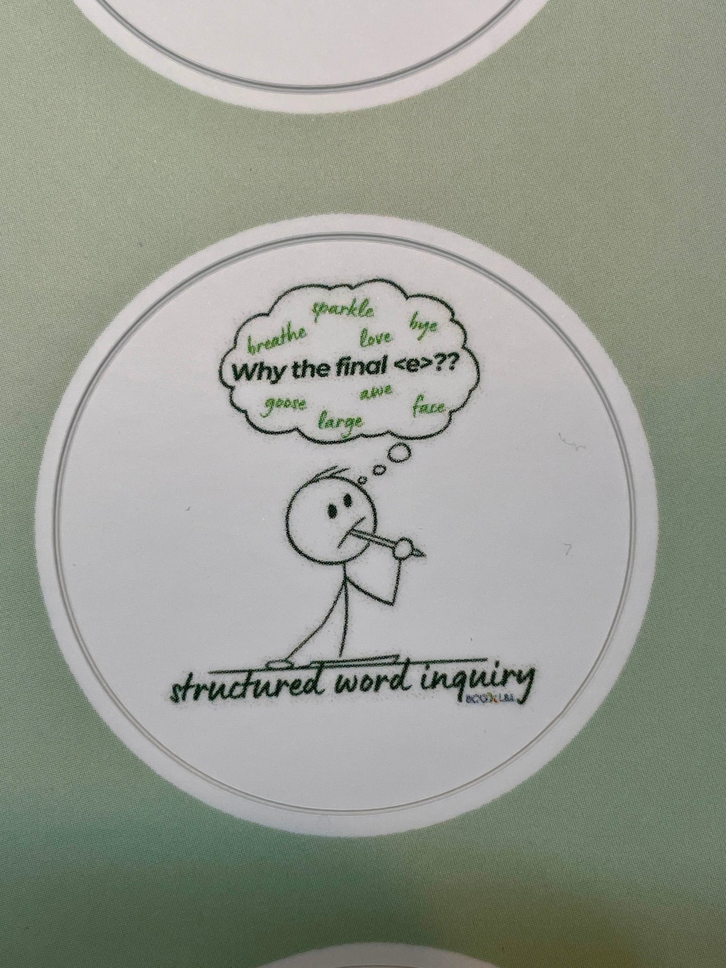 Sheet of "Why the final 'e'?" stickers