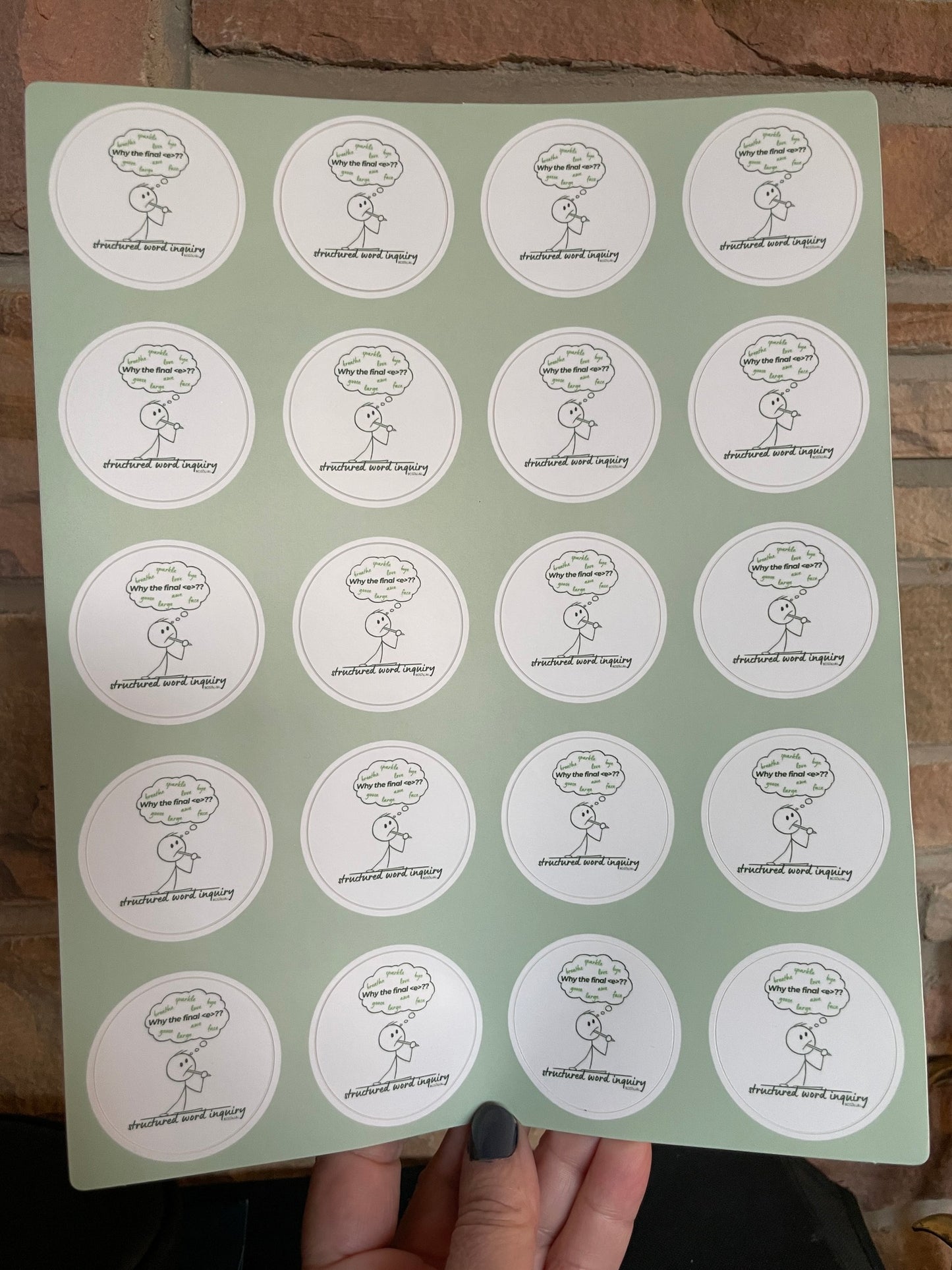 Sheet of "Why the final 'e'?" stickers