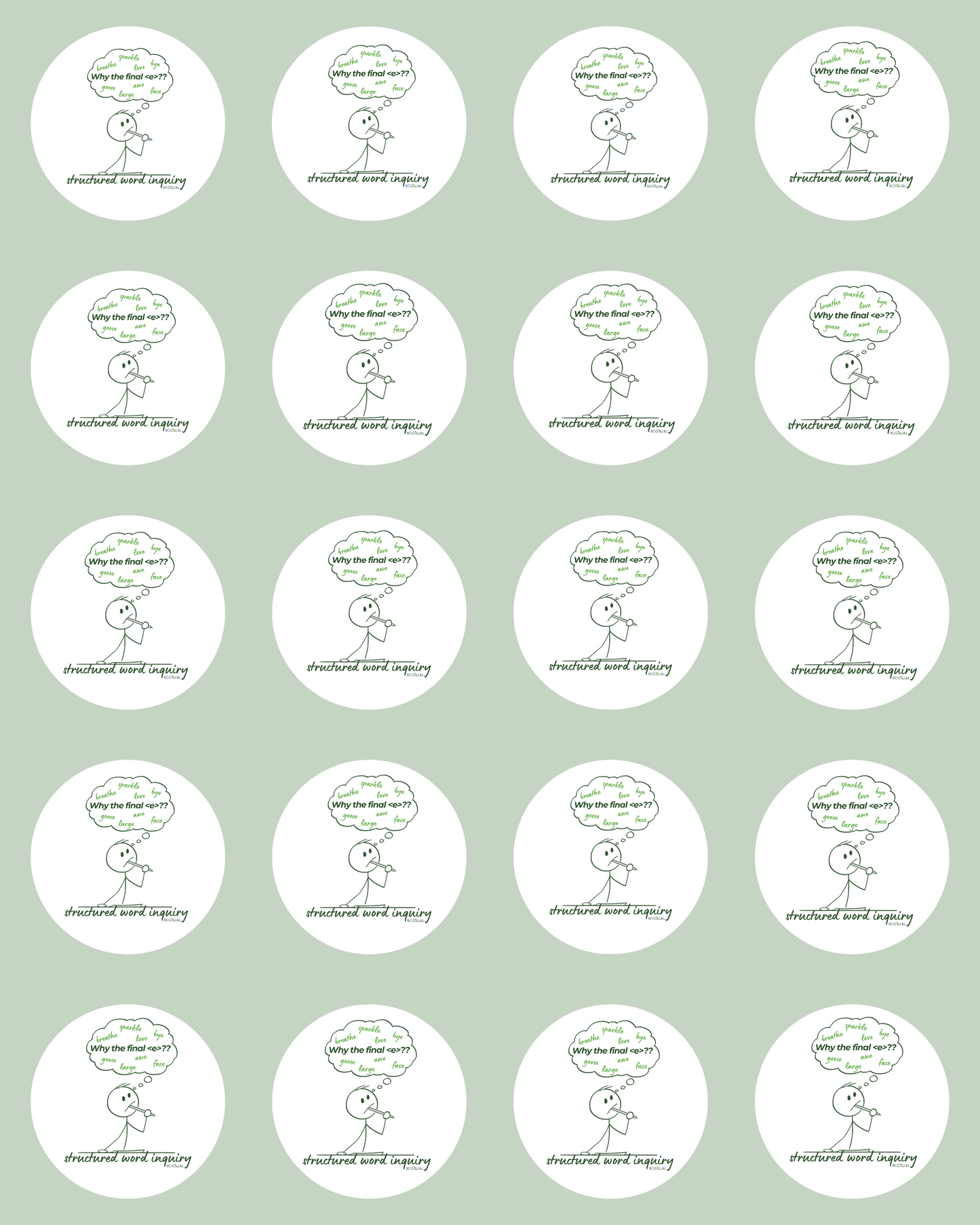 Sheet of "Why the final 'e'?" stickers